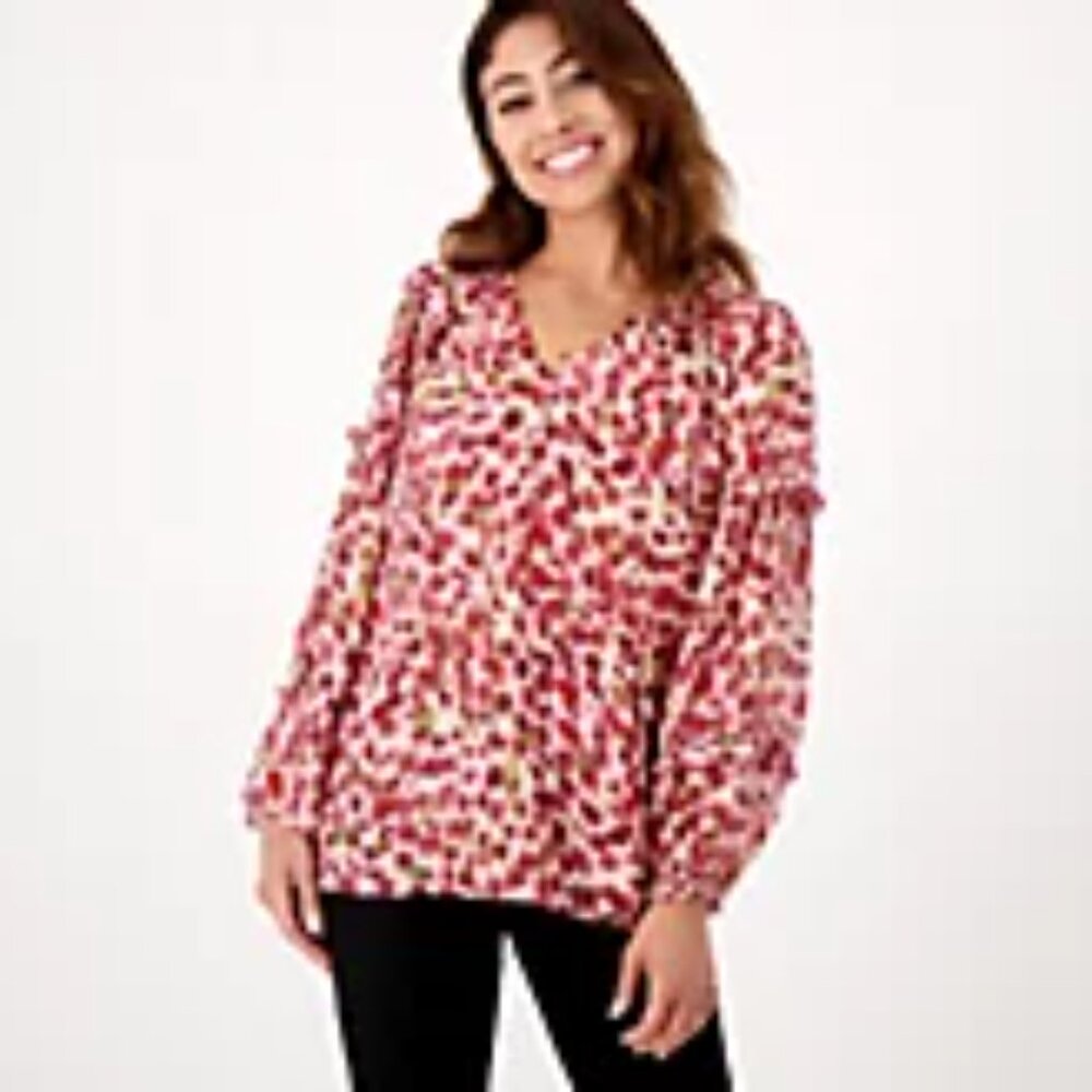 Belle by Kim Gravel Savanna Print Blouse with Ruffle Detail